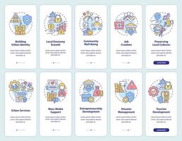 Heritage conservation onboarding mobile app screen set. Culture walkthrough 5 steps graphic instructions pages with linear concepts. UI, UX, GUI template. vector