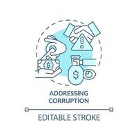 Addressing corruption turquoise concept icon. Armed hostilities prevention solution abstract idea thin line illustration. Isolated outline drawing. Editable stroke. vector