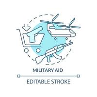 Military aid turquoise concept icon. Type of international aid abstract idea thin line illustration. Lethal weapons. Isolated outline drawing. Editable stroke. vector