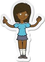 sticker of a cartoon woman explaining idea vector