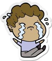 sticker of a cartoon man crying vector