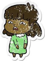 distressed sticker of a cartoon worried woman vector