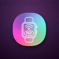 Smartwatch NFC payment app icon. Pay with smart wristwatch. Contactless payment. UI UX user interface. Web or mobile application. Vector isolated illustration
