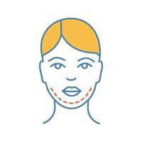 Double chin surgery color icon. Plastic surgery. Double chin removal. Facial rejuvenation. Genioplasty. Facelift surgical procedure. Isolated vector illustration