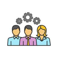 Teamwork color icon. Leadership. Staff management. Group of people with cogwheels. Isolated vector illustration