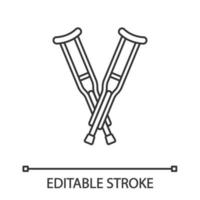 Axillary crutches linear icon. Underarm crutches. Thin line illustration. Mobility aid. Contour symbol. Vector isolated outline drawing. Editable stroke