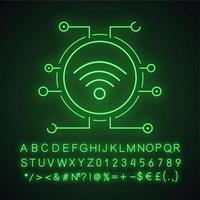 Wifi spot neon light icon. Wi fi network connections. Glowing sign with alphabet, numbers and symbols. Vector isolated illustration