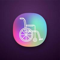 Wheelchair app icon. Invalid chair. Wheel chair. UI UX user interface. Disability. Handicap equipment. Mobility aid. Web or mobile application. Vector isolated illustration