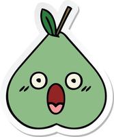 sticker of a cute cartoon green pear vector