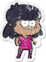 distressed sticker of a cartoon girl smiling vector