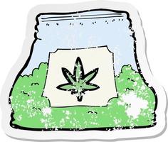 retro distressed sticker of a cartoon bag of weed vector