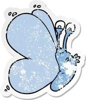 distressed sticker of a funny cartoon butterfly vector