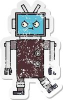 distressed sticker of a cute cartoon robot vector