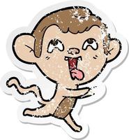 pegatina angustiada de un mono loco de dibujos animados corriendo vector