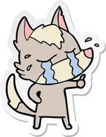 sticker of a cartoon crying wolf vector