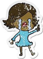 distressed sticker of a cartoon woman crying vector