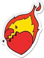 sticker of a cartoon flaming heart vector