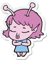 sticker of a cute alien girl cartoon vector