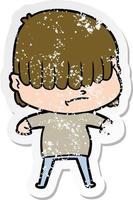 distressed sticker of a cartoon boy with untidy hair vector