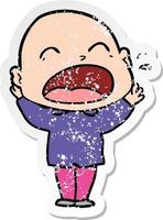 distressed sticker of a cartoon shouting bald man vector