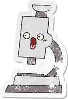 distressed sticker of a cute cartoon microscope vector