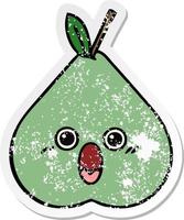 distressed sticker of a cute cartoon green pear vector