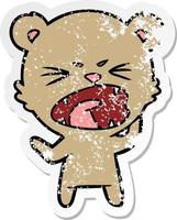 distressed sticker of a angry cartoon bear shouting vector