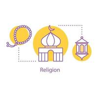 Islamic culture concept icon. Religion idea thin line illustration. Mosque, lantern and misbaha. Vector isolated outline drawing