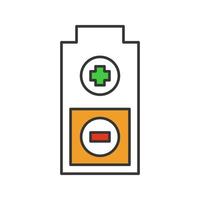 Battery with plus and minus signs color icon. Charging. Battery level indicator. Isolated vector illustration