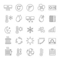 Air conditioning linear icons set. Thin line contour symbols. Air heating, humidification, ionization, ventilation. Climate control. Isolated vector outline illustrations. Editable stroke