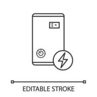 Electric heating boiler linear icon. House central heater. Thin line illustration. Heating system. Contour symbol. Vector isolated outline drawing. Editable stroke