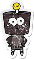 distressed sticker of a happy cartoon robot vector