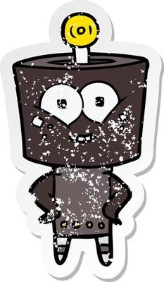 distressed sticker of a happy cartoon robot