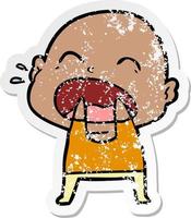 distressed sticker of a cartoon shouting bald man vector