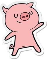 sticker of a happy cartoon pig waving vector