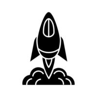 Startup launch glyph icon. Start business. Rocket, spaceship. Spacecraft. Project management. Silhouette symbol. Negative space. Vector isolated illustration