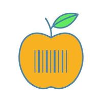 Product barcode color icon. Apple with linear bar code. Retail, merchandise. Grocery store. Barcodes identification. Isolated vector illustration