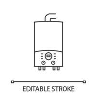 Electric heating boiler linear icon. House central heater. Thin line illustration. Heating system. Contour symbol. Vector isolated outline drawing. Editable stroke