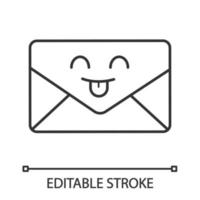 icono lineal de carácter de correo electrónico sonriente. mensajero rápido y fácil. ilustración de línea delgada. sobre. carta. envío. emoji, emoticón. símbolo de contorno dibujo de contorno aislado vectorial. trazo editable vector