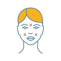 Icono de color de sitios de inyección de neurotoxina. marcado facial para procedimiento cosmético. preparación de inyección de neuro toxina. rejuvenecimiento facial. ilustración vectorial aislada vector