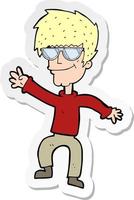 sticker of a cartoon waving cool guy vector