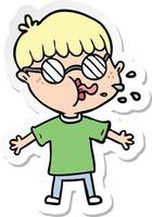 sticker of a cartoon boy wearing spectacles vector