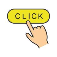 Click button color icon. Webpage navigation. Hand pressing button. Isolated vector illustration