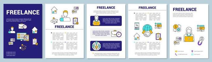 Freelance job brochure template layout. Remote working, home office. Flyer, booklet, leaflet print design with linear illustrations. Vector page layouts for magazines, reports, posters