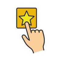 Add to favorite button click color icon. Bookmark. Hand pressing button. Isolated vector illustration