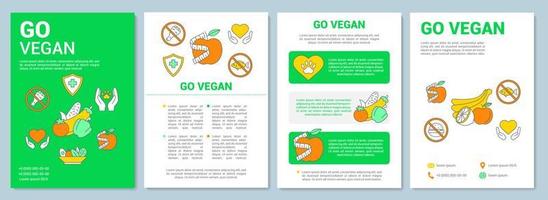 diseño de plantilla de folleto de estilo de vida vegetariano. vaya volante vegano, folleto, diseño de impresión de folleto con ilustraciones lineales. diseños de páginas vectoriales para revistas, informes anuales, carteles publicitarios vector