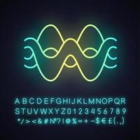 Overlapping waves neon light icon. Abstract energy, synergy flow waveform. Fluid, organic waves, soundwaves. Glowing sign with alphabet, numbers and symbols. Vector isolated illustration