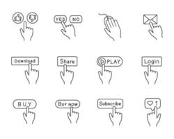 App buttons linear icons set. Click. Social media interface. Webpage navigation. Thin line contour symbols. Isolated vector outline illustrations. Editable stroke