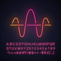 Soundwave neon light icon. Function and axis. Music rhythm frequency. Digital sound, audio wave. Voice recording sign. Glowing sign with alphabet, numbers and symbols. Vector isolated illustration