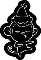 cartoon icon of a suspicious monkey wearing santa hat vector